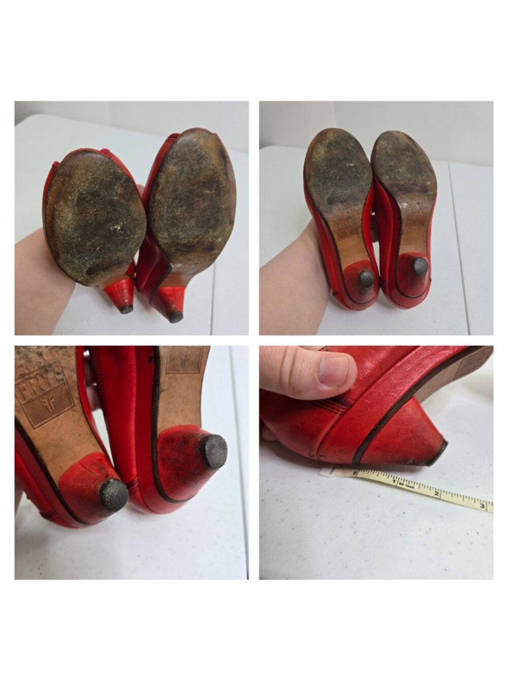 Frye Red Ada Pump Peep Toe 7.5 Low Heel Pumps Heels Bright Y2K Leather - Picture 9 of 9